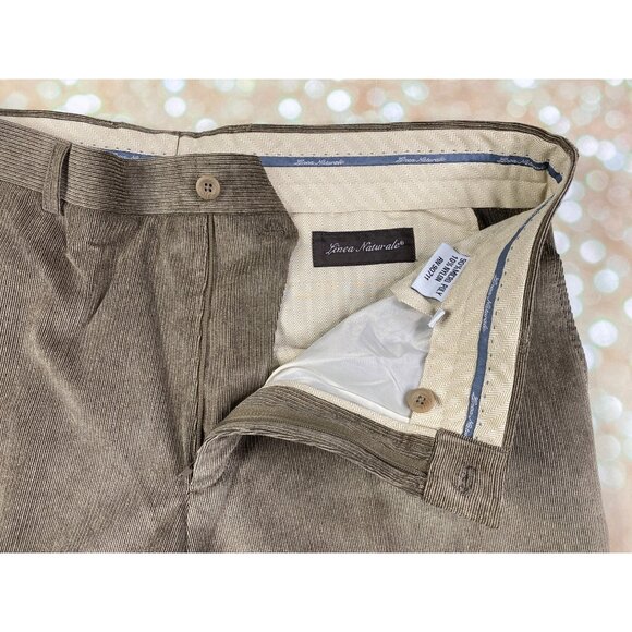 Linea Naturale Mens 38x37 Flat Front Corduroy Pants Brown Raw Hem - Picture 6 of 10